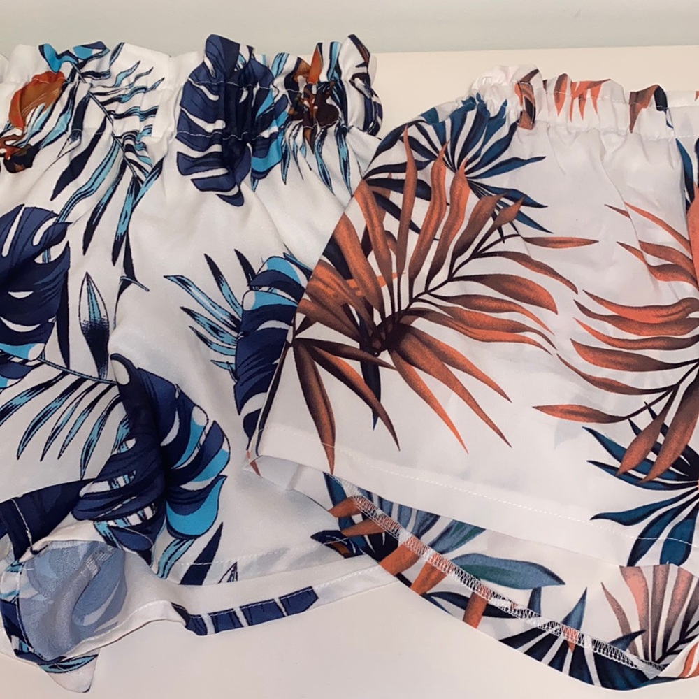 SET OF TWO | shein tropical paper bag shorts
